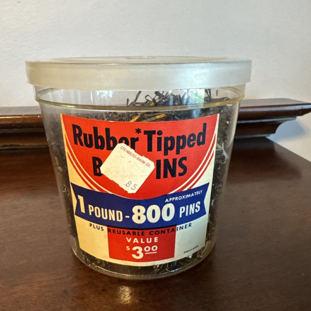 Vintage Rubber Tipped Bobby Pins 1 Pound – 800 Pins Vintage Container Reusable
